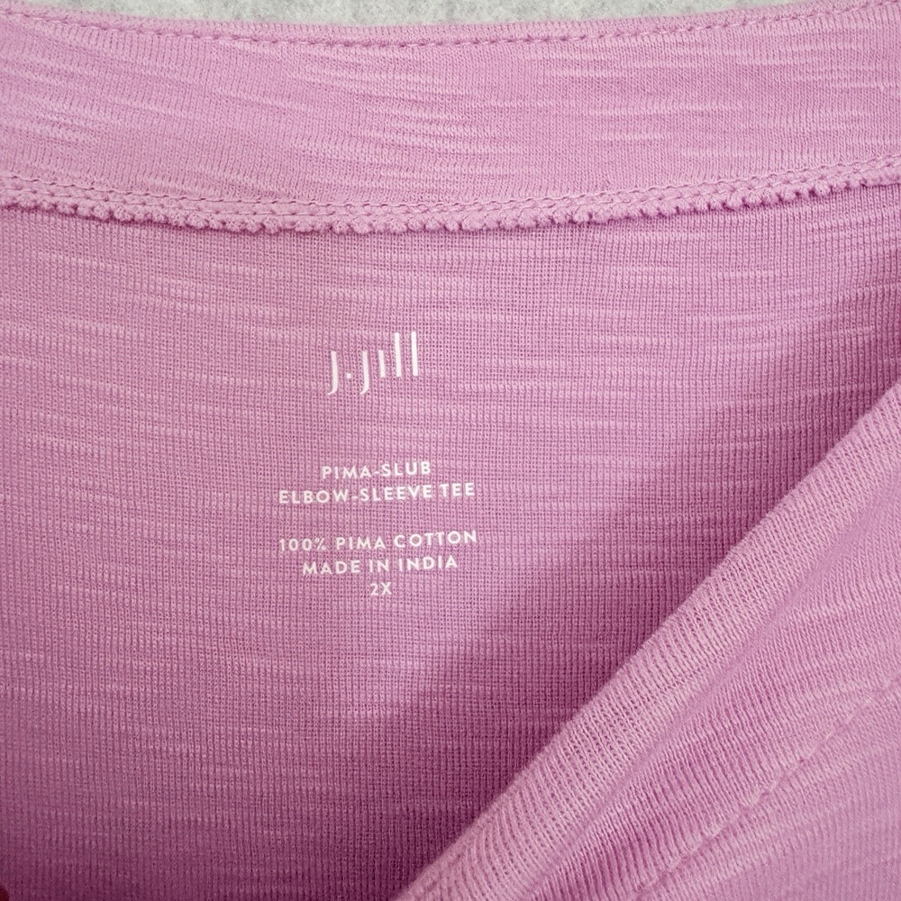 J Jill Pima Slub Elbow Sleeve Tee Sizes 2X Pink 100% Pima Cotton Top Casual - Picture 6 of 7
